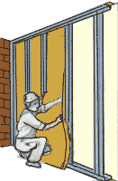 Укладка изоляции в полость гипсокартонной перегородки