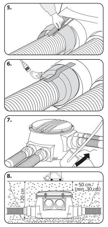 Монтаж колодца теплоизолированных труб