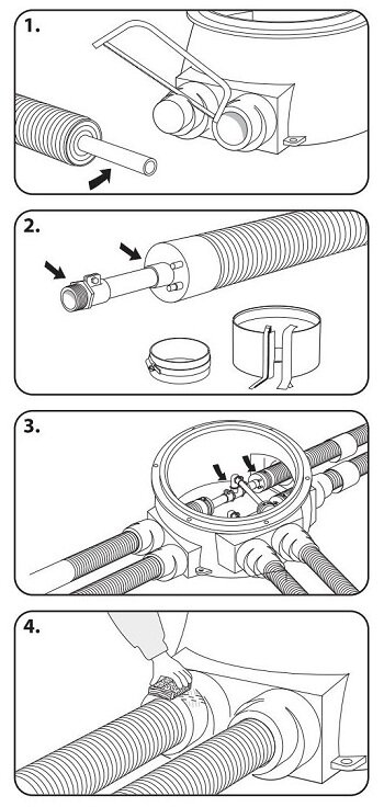 Монтаж колодца теплоизолированных труб