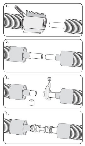 Монтаж изоляционных комплектов ответвления и удлинения теплоизолированных труб
