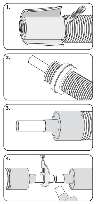 Монтаж изоляционных комплектов ответвления и удлинения теплоизолированных труб