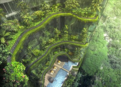 Инновационная башня Park Royal в Сингапуре задрапирована шторами из зелени