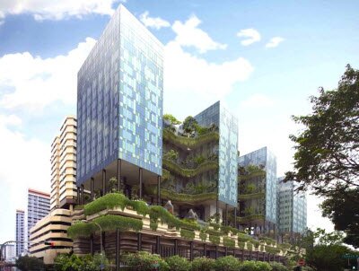 Инновационная башня Park Royal в Сингапуре задрапирована шторами из зелени