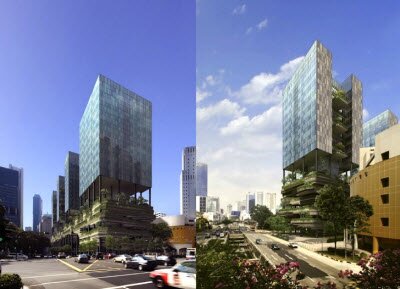 Инновационная башня Park Royal в Сингапуре задрапирована шторами из зелени