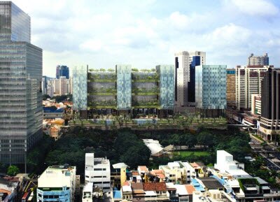 Инновационная башня Park Royal в Сингапуре задрапирована шторами из зелени