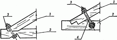 Соединение стропил болтом и хомутом