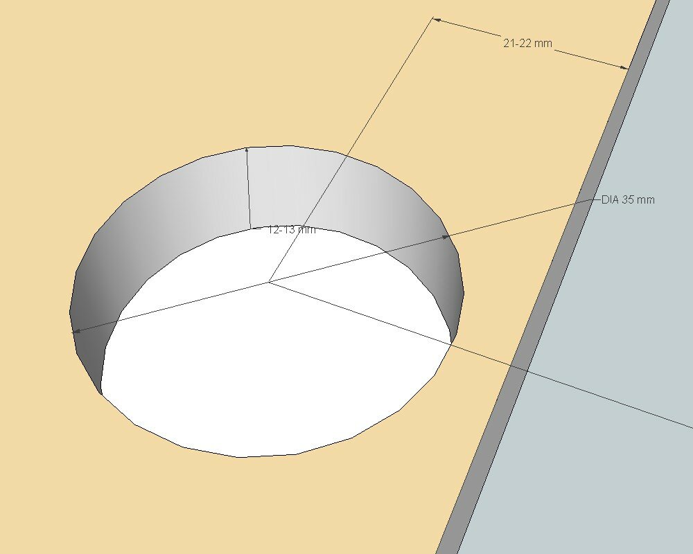 Глубина паза сверления 12-13 мм