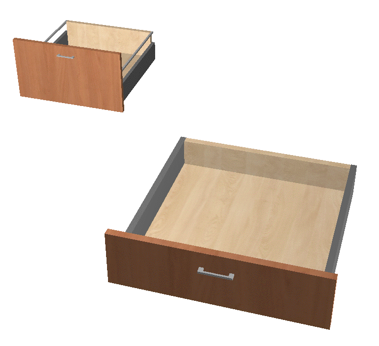 Закрепив с одной стороны фасад получаем классический выдвижной ящик.