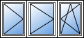 Окно трехстворчатое с поворотно-откидной и двумя поворотными створками