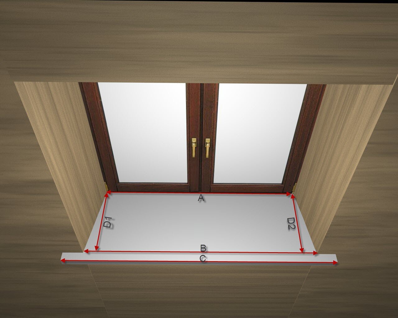 Чтобы правильно выпилить подоконник, делаем несколько замеров