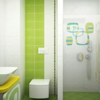 Интерьер ванной комнаты в бело-зеленых тонах